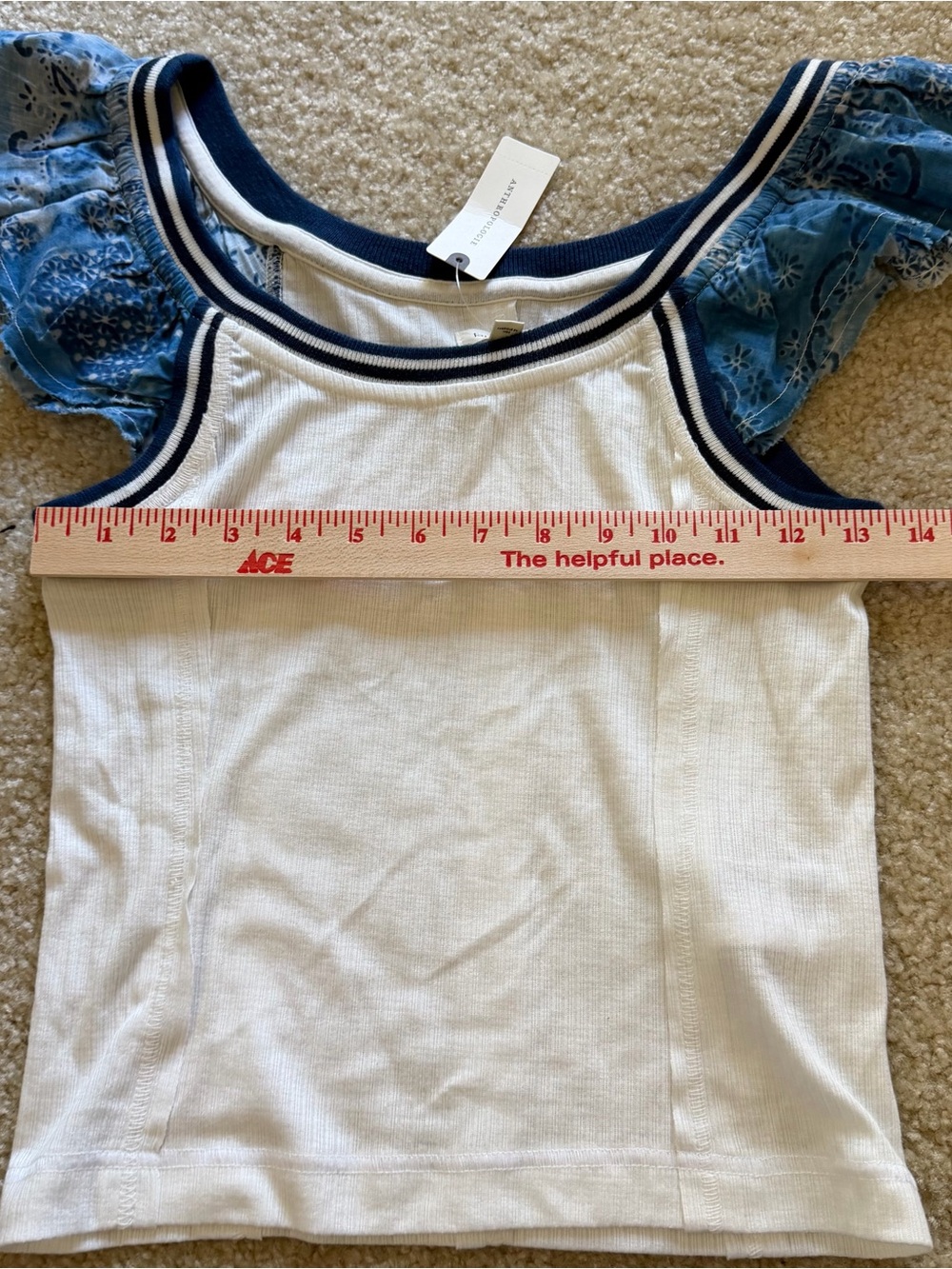 Anthropologie Pilcro White Ribbed Tank with Blue Floral Puff Sleeves Size S - Picture 10 of 10